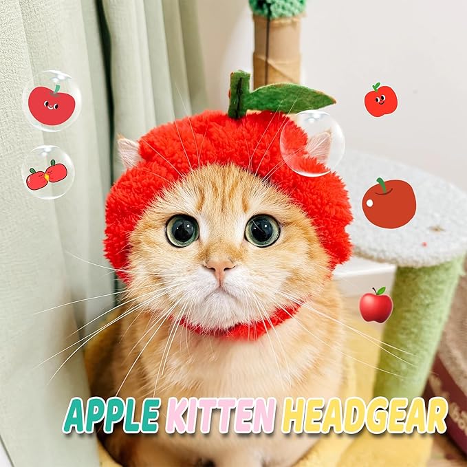 Pet Headgear Soft Headband Cute Apple Hat Warm Hat Pet Headdress Dog Costume Accessory for Cats Kitten Puppy Small Dogs French Bulldog Christmas Halloween Photo Props