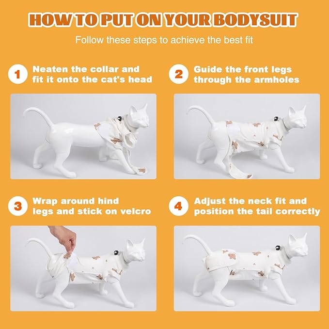 Cat Surgery Recovery Suit, Anti Licking Postoperative Onesie with Roll-Up Design, Soft Breathable Bodysuit Shirt for Female Spay Male Neuter Abdominal Wound Kitten E-Collar Cone Alternative