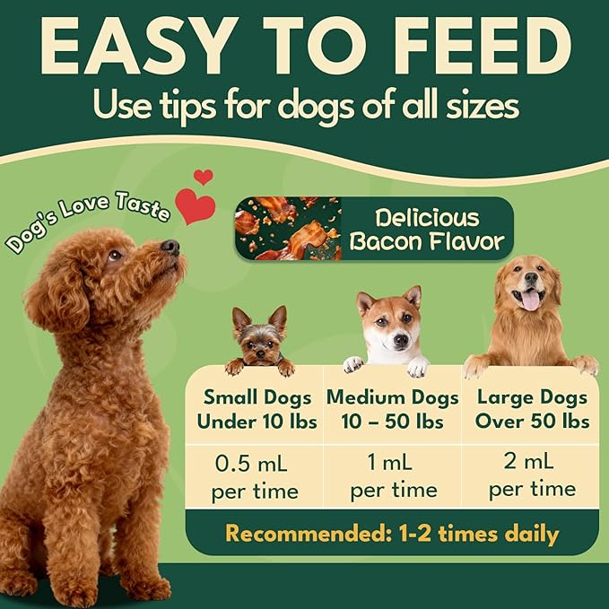 Liquid Collagen for Dogs, Natural Dog Collagen for Skin & Coat Support, Immune Support, Joint & Mobility Care with MSM, Middle-Aged and Older Dogs (Bacon Flavor - 60ml 2 Pack)