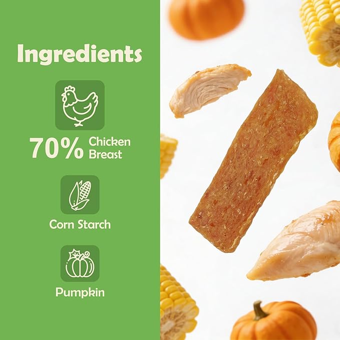 MON2SUN Dog Treats Chicken Jerky Pumpkin Flavor, Rawhide-Free, Gluten-Free, Healthy Jerky Snacks for Small Dogs, 10.6 oz