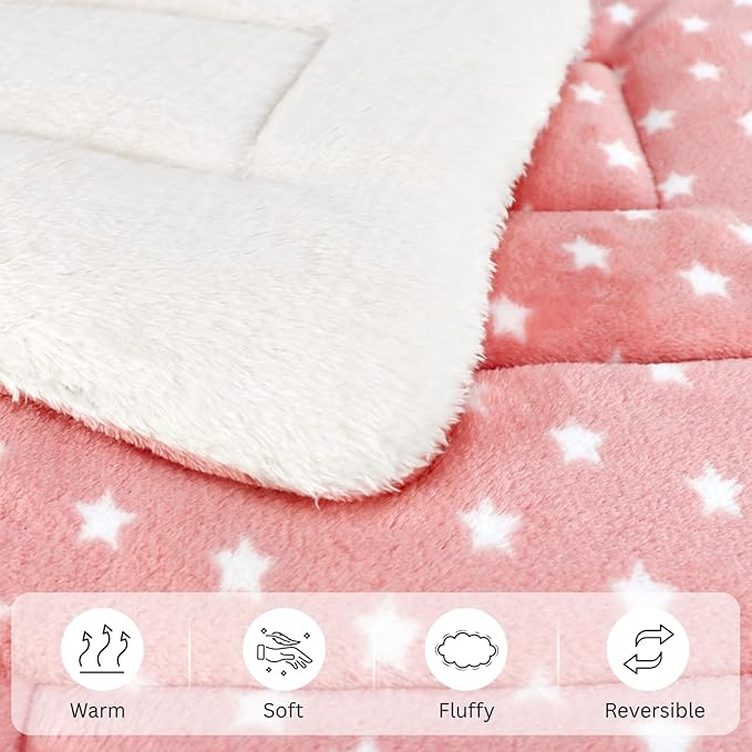 4 Pack Cat Bed Mat, 22" x 15" Soft Fluffy Flannel Small Pet Blanket, Washable Sleeping Pad for Indoor Cats, Kittens, Puppies, Star Print - Pink