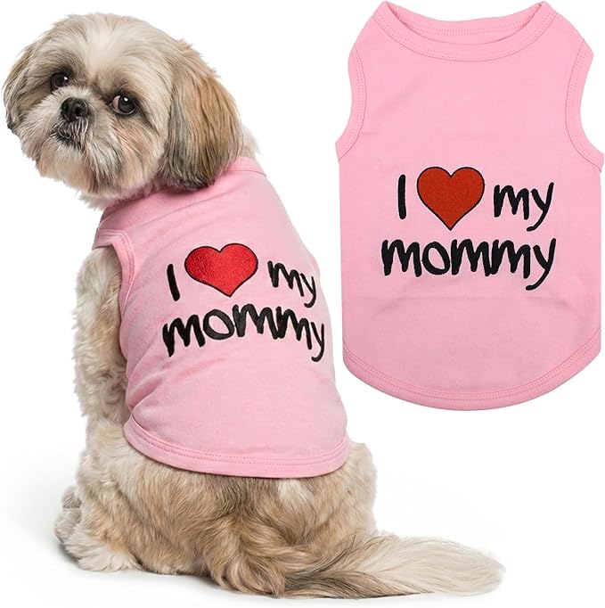 Parisian Pet Dog Shirt for Mother's Day - 100% Cotton Shirts for Large Dogs - Pink Sleeveless Girl Pet Clothes - Lightweight Pet Tshirts - Breathable Puppy Clothes - Stretchy I Love My Mommy Dog Shirt