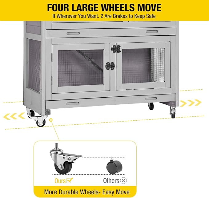 Aivituvin Rabbit Hutch Indoor Bunny Cage Outdoor Guinea Pig House 2 Story Wth 2 Leakproof Trays and 4 Movable Wheels 36" L