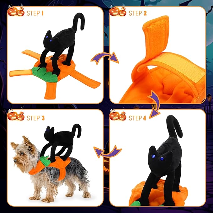 Huhumy Dog Halloween Costume Black Cat Halloween Costume for Dog Funny Riding Horse Pet Clothes for Cat Puppy Cosplay Holiday Party Dress up Accessories(Large)