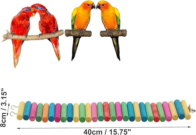Hamster Bridge, Flexible Bendy Climbing Ladder, Hanging Wooden Hamster Stairs for Small Animals, 15.75" L x 3.15" W, Rainbow Color