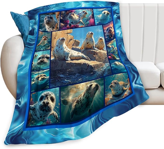 Seal Throw Blanket Ocean Seal Stuff Gifts for Kids Girls Boys Adults Women Men Soft Cozy Warm Plush Fluffy Fuzzy Fleece Blanket Decor 40''X50''
