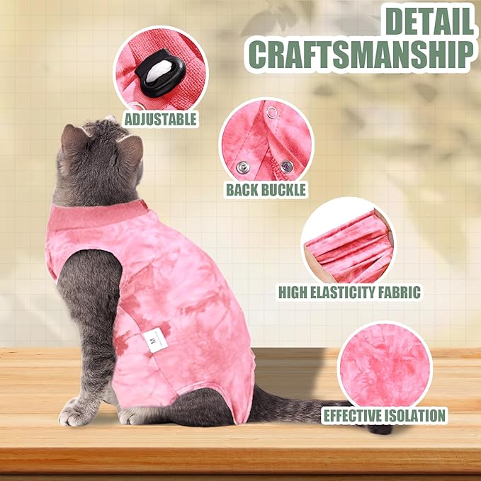 Cat Surgery Recovery Suit for Male and Female Cats, Anti-Licking Onesie After Spay & Neuter Surgery, E-Collar Alternative Tie Dye Outfit, Wound Protective Shirt