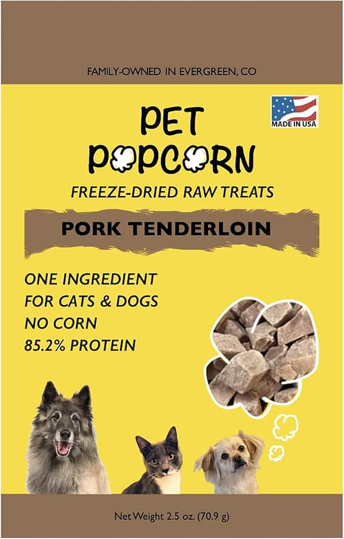 Freeze-Dried Raw Treats - Pork Tenderloin - 2.5oz Bag, Dog & Cat Snacks, Single Ingredient, Natural, Pet Food Topper, Protein‑Packed Meat