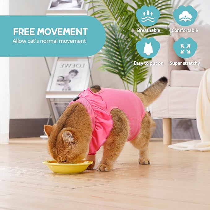 Avont Cat Recovery Suit - Kitten Onesie for Cats After Surgery, Cone of Shame Alternative Surgical Spay Suit with Ruffles for Female Cat, Post-Surgery or Skin Diseases Protection -Rosepink (L)