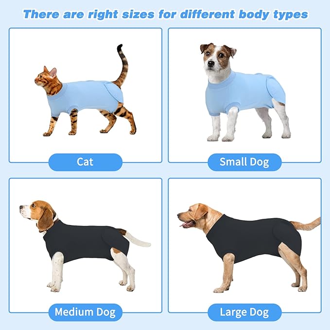 2 Packs Breathable Cotton Dog Recovery Suit for After Neuter Spay Abdominal Wounds Protector, Professional Anti-Licking Onesies for Male Female Pets Surgery Bandages, M Black Blue Pure