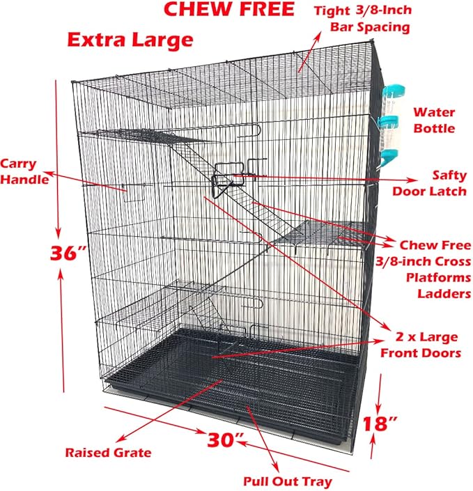 X-Large 3-Levels Tight Wire Spacing Guinea Pig Hamster Rodent Degu Dagus Ferret Chinchilla Sugar Glider Squirrel Rat Mice Rabbit Cat Critter Cage