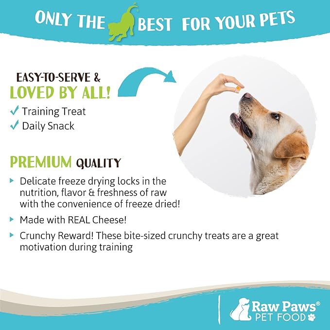 Raw Paws Freeze Dried Cheddar Cheese Treats for Dogs, 3-oz - Crunchy Dog Puffs Made in USA, Natural Dried Cheese - 100% Real Wisconsin Cheddar Bites for Dogs - Dog Cheese Treats
