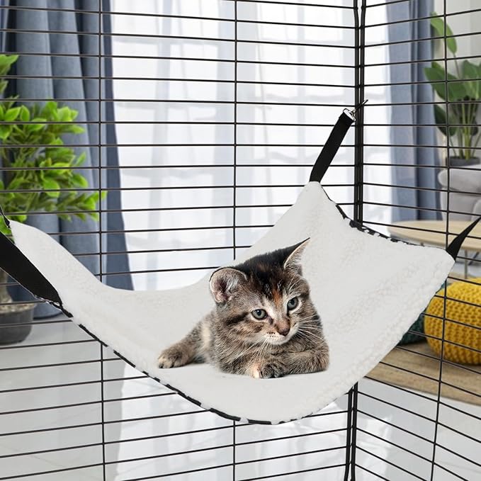 Wontee 2 Pack Small Animal Hammock Soft Fleece Sleeping Bed for Mice Rat Chinchilla Guinea Pig Ferret Kitten Cat Rabbit (L: 20.83x13.76inch, Black White Dot)