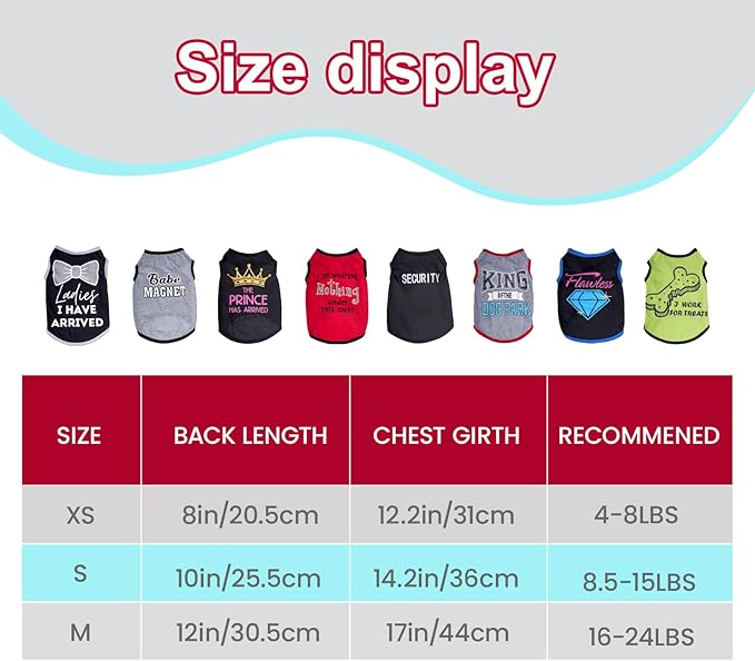 hoyuwak 8 Pieces Pet Shirts Funny Dog Printed Clothes Breathable Cool Puppy Sleeveless Vests for Summer