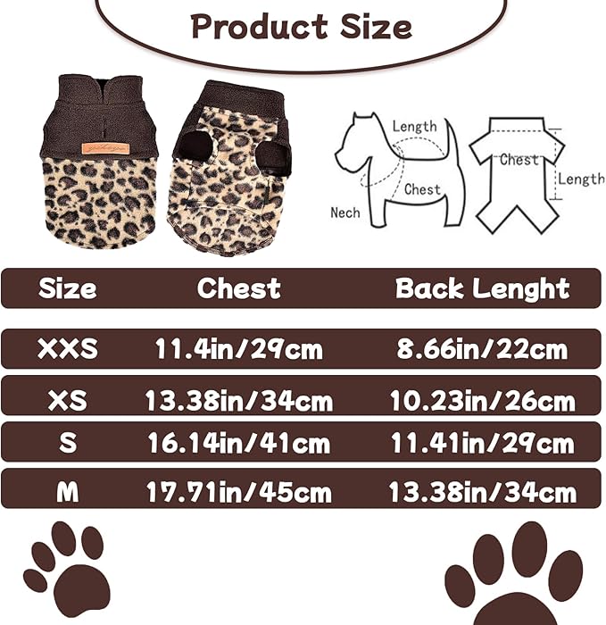 DaFuEn Dog Sweater, Dog Fleece Vest Winter Coat for Boy Girl, Pet Clothes Pullover, Soft Stretchy Puppy Sweater, Yorkie Teacup Chihuahua Jacket (Leopard, XXS)