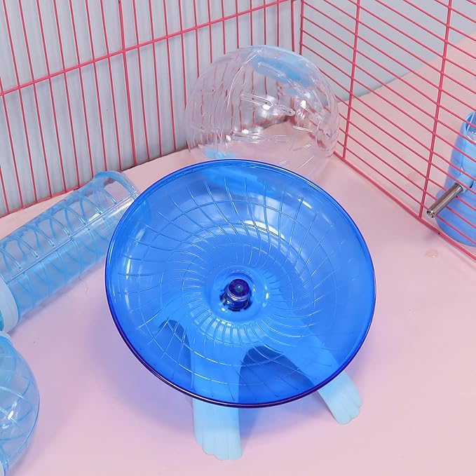 Hamster Wheel Silent Saucer Spinner/Quiet Exercise Flying Runner for Dwarf Hamster/Gerbil Rat/Hermit Crab Small Cage(Blue)