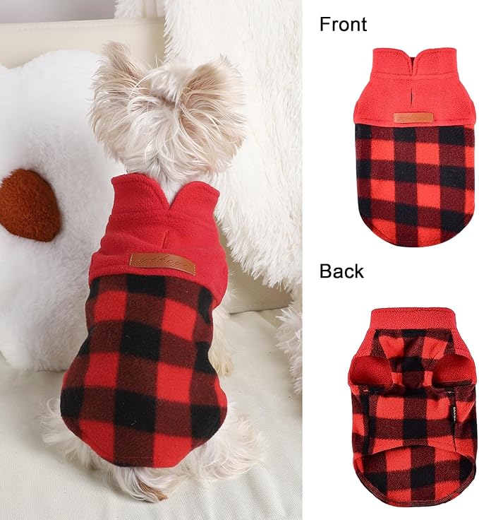 DaFuEn Dog Sweater, Dog Fleece Vest Winter Coat for Boy Girl, Pet Clothes Pullover, Soft Stretchy Puppy Sweater, Yorkie Teacup Chihuahua Jacket (Red Plaid, XXS)