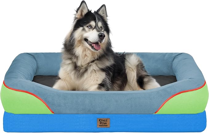 Chez Paw Orthopedic Extra Large Dog Bed - XXL Washable Giant Pet Couch Sofa with Removable Cover Waterproof Bolster for Large Size Dogs, 45x35