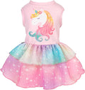 Fitwarm Rainbow Unicorn Dog Tutu Dress, Summer Clothes for Small Dogs Girl, Pet Birthday Outfit, Pink, Large
