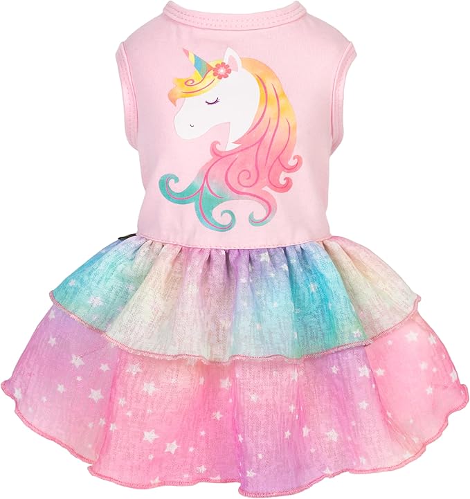 Fitwarm Rainbow Unicorn Dog Tutu Dress, Summer Clothes for Small Dogs Girl, Pet Birthday Outfit, Pink, Large
