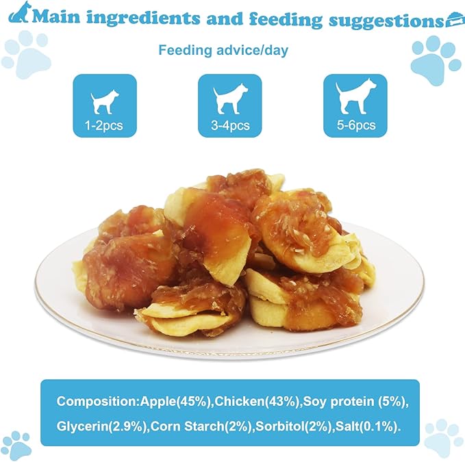 Chicken Wrapped Apple Dog Treats - Limited Ingredient Soft & Chewy Snacks, Natural Training Rewards with Real Chicken & Apple for All Dog Sizes 1lb/454g