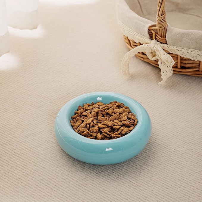 6.1 Inch Cat Bowls, 7 oz Ceramic Cat Food Bowl, Whisker Fatigue Relief Bowl, Anti-Vomiting, Protect Spine, Perfect for Indoor Cats(2pc Blue)