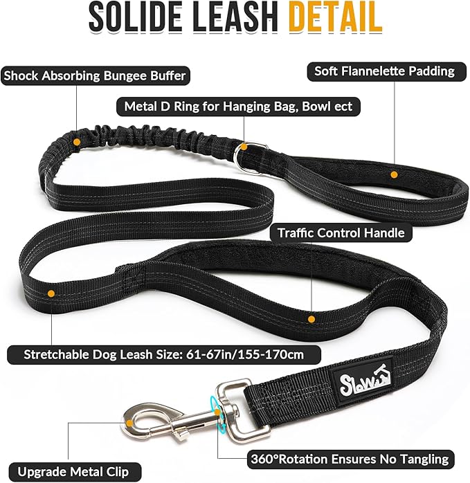 SlowTon No Pull Dog Harness - Heavy Duty Dog Harness and Leash Set for Medium Large Dogs, Reflective Tactical Harness with Soft Padded and Front Clip for Easy Walk and Training (Black S)