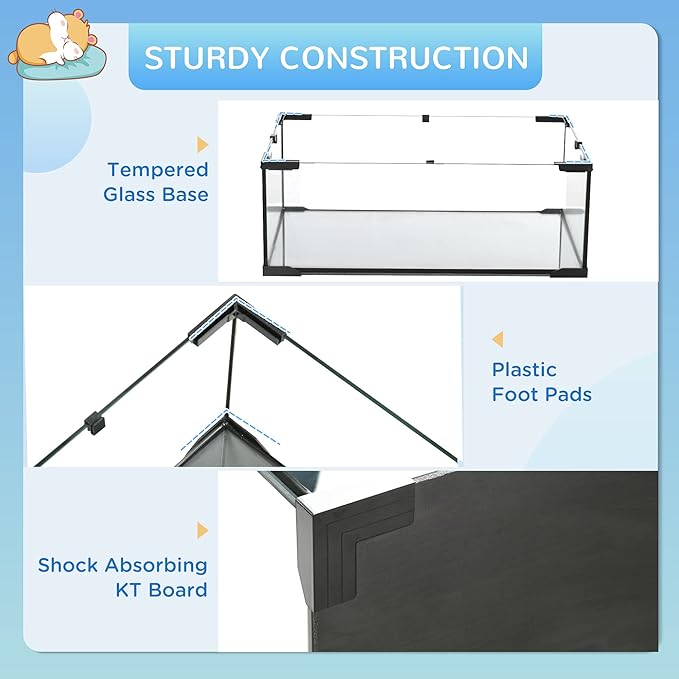 PawHut Large Hamster Cage with Deep Tempered Glass Bottom, 3 Tiers Hamster Tank with Running Wheel, Hut, Water Bottle, Dish, Rat Cage for Syrian, Dwarf, Gerbils, Mouse, 30" x 19" x 21.5", Black