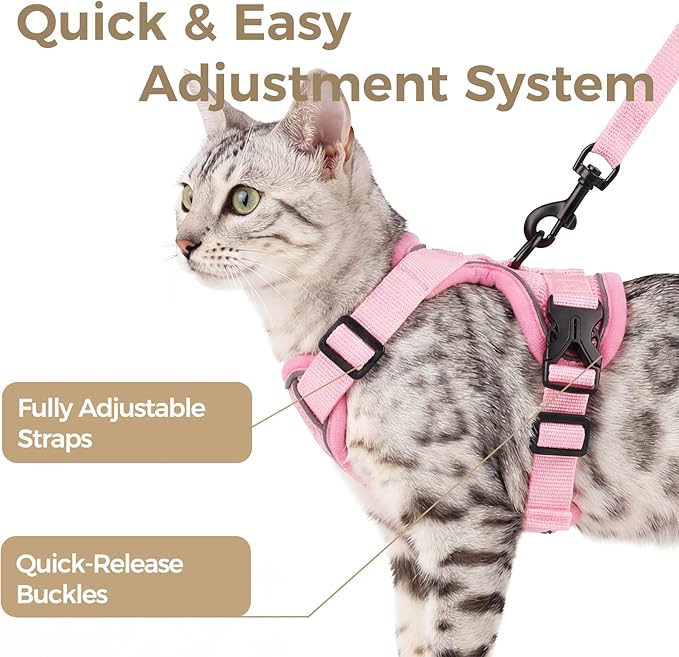 Cat Harness and Leash Set Escape Proof Tactical Extra Large Kitten Harness Emotional Support Cat Vest, Pink, XL
