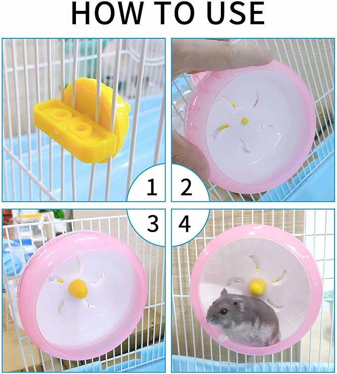 WishLotus Hamster Running Wheel, Silent Jogging Exercise Toy Hamsters Cage Accessory for Drawf Hamster Golden Silk Shih Tzu Bear (Pink)
