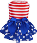 PUPTECK Print Dog Dress Pet Apparel for 4th of July with Cute Bowtie Puppy Clothes Outfit, Flag, L