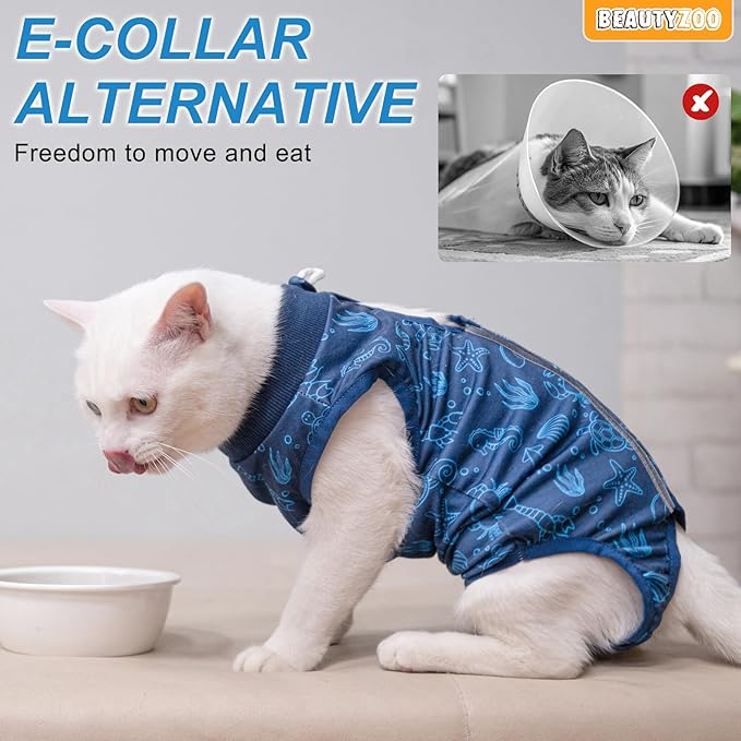 BEAUTYZOO 2 Pack Cat Recovery Suit, Cat Onesie for Cats After Surgery Female Male, Kitten Spay Neuter Surgical Recovery Body Suit Cone of Shame Alternative, Anti Lick Pet Anxiety Vest, Blue M