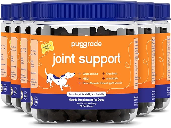 PupGrade Joint Support Supplement for Dogs - Glucosamine + Chondroitin with MSM and Perna - Supports Normal Hip & Joint Health for Occasional Discomfort, Peanut Butter Flavor - 360 Soft Chews