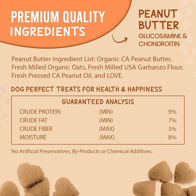 The Much Loved Dog™Treats, Scrumptious Natural Peanut Butter, 6oz. Bags, Natural, Fun & Yummy, Human-Food-Grade, Small-Batch Baked, U.S.A. (3 Pack, Peanut Butter)
