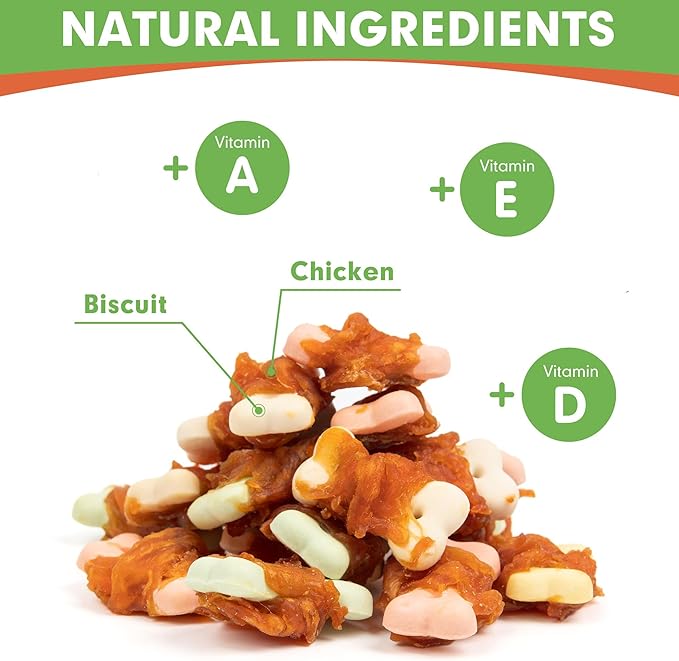 MON2SUN Dog Treats, Mini Chicken Wrapped Biscuits with Added Vitamins, Healthy Training Snacks for Small Medium and Large Dogs, 21.16oz