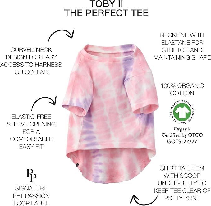 Toby II - The Perfect Tee, 3 Pack Short Sleeve Pet T-Shirt 100% Organic Cotton Tees Clothes for Small, Medium, Large Dogs, Pink Tie Dye, XX-Large (70-110 lbs)