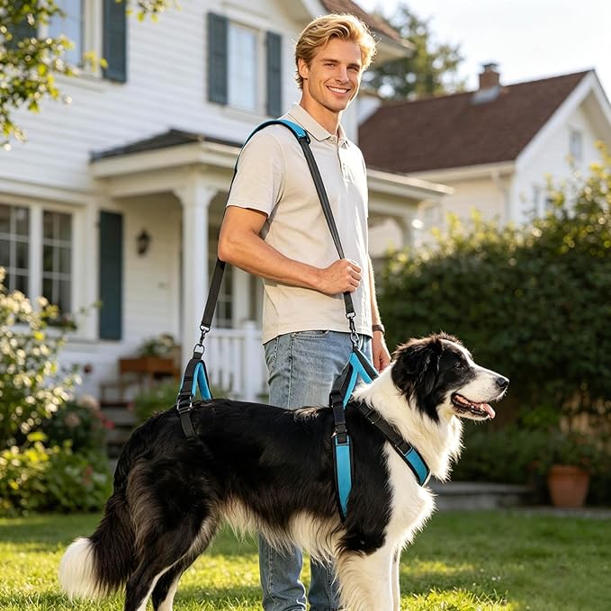2-in-1 Pet Mobility Support Harness & Sling, Adjustable Straps with Breathable Mesh Construction, Machine Washable Design for Assisting Senior and Special Needs Pets (Blue-L)