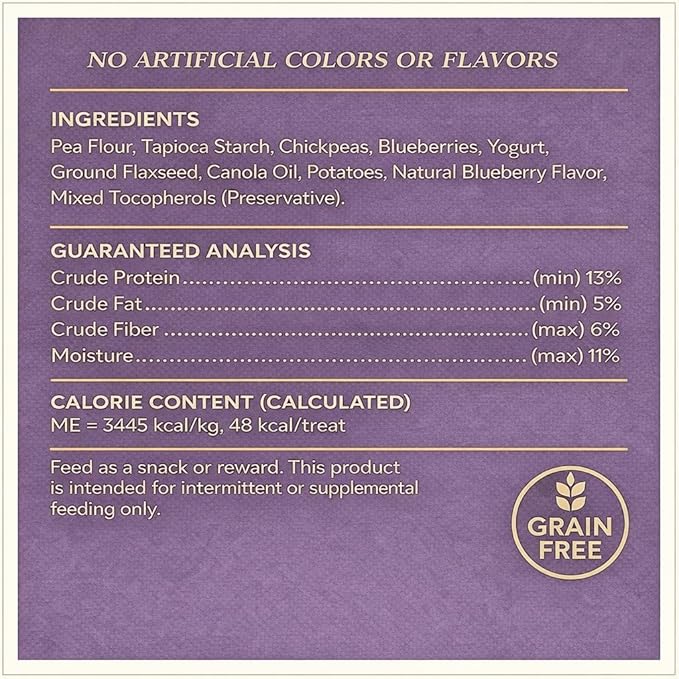 Grain Free Blueberry Yogurt Dog Treats - Crunchy Dog Biscuits, Low Calorie Training Treats for Dogs - Clover-Shaped Dog Cookies for All Breeds & Puppies, No Wheat Corn Soy - 20oz (Packaging May Vary)
