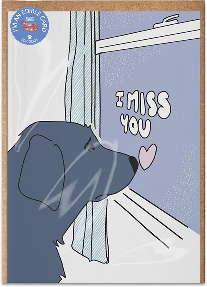 Poochie Post Edible Greeting Card for Dogs, Bacon-Flavored Dog Treat Gift with Edible Ink Pen, "I Miss You" Design, Gluten & Grain Free, Made in USA