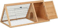 PawHut 46" x 24" Wooden A-Frame Outdoor Rabbit Hutch, Small Animal Cage, Bunny Hutch with Outside Run & Ventilating Wire, Yellow