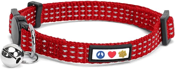 Pawtitas Reflective Red Cat Collar with Safety Buckle and Removable Bell for Kitten and Cats
