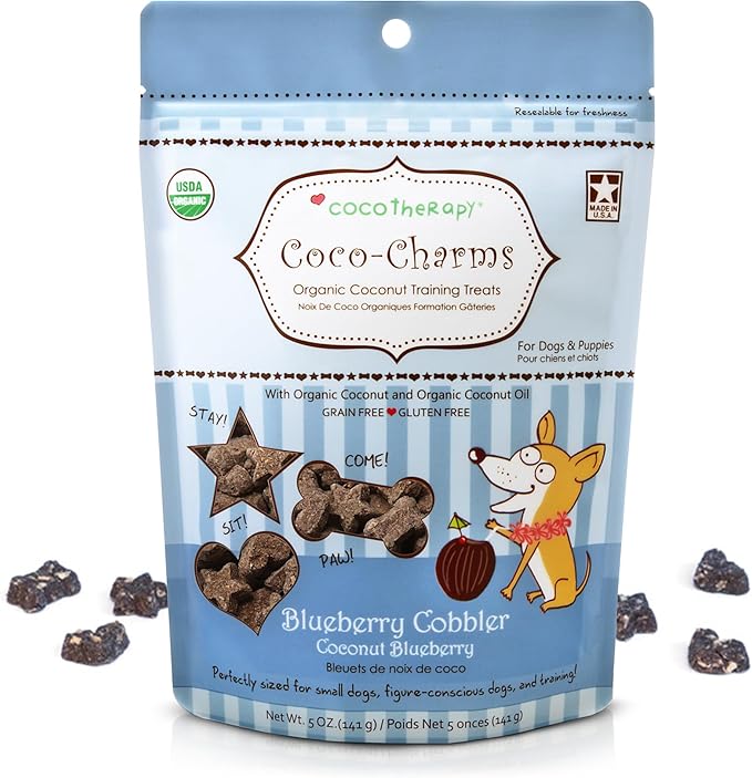 Cocotherapy Coco-Charms Blueberry Cobbler - Organic Dog Treats, All Natural, Vegan Training Treat for Dogs with Organic Coconut Oil
