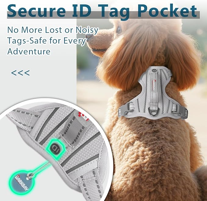 BARKBAY Dog Harness No Pull with ID Tag Pocket - Heavy Duty, Reflective, Easy Control for Large Dogs(Grey,XS)