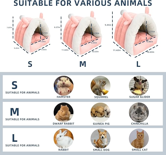 Guinea Pig Hideout, Warm Bed for Guinea Pig,Rabbits, Chinchillas, Guinea Pig Bed, Cozy Small Animal Winter Shelter (Pink, Small)