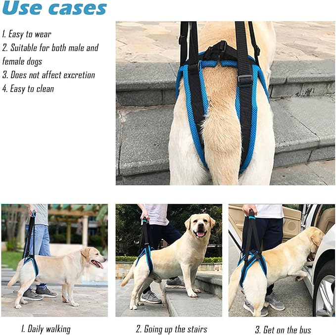 Dog Lift Harness for Back Legs, Pet Support Sling for Senior Dogs with Weak Hind Legs, Adjustable Mobility Aid Harness for Disabled, Injured, Elderly Dogs(S)