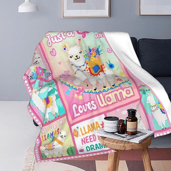 SweetFox Just A Girl Who Loves Llama Blanket, Alpaca Decor Throw Blanket Gifts for Girls Boys Lovers Super Warm Soft Plush Fleece Flannel Winter Bedding Blankets for Kids Adults Men Women 50"X40"