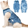 Cat Recovery Suit for Male and Female Surgical Post Surgery Soft Cone Onesie Tie Dye Cats Shirt Clothes Neuter Licking Protective Diapers Outfit Cover Kitten Spay Collar Alternative(Navy Blue, M)