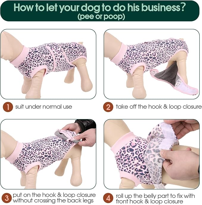 Kuoser Dog Surgery Suit, Comfy Dog Recovery Suit Female Doggie Onesie for Surgery, Post-Op Onesie for Female & Male Dogs, Soft Protective Wear, PinkLeopard XL