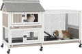 PetsCosset Rabbit Hutch Outdoor Bunny Hutch 2-Story Wooden Indoor Rabbit Cage with Run, 6 Wheels, Waterproof 3 Leak Proof Trays, Ramp, Weatherproof Asphalt Roof for Animals Pets, Expandable Design