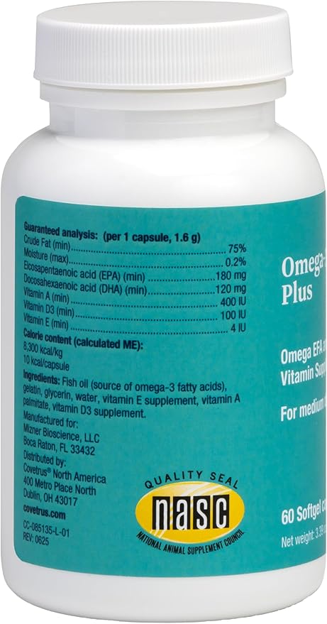 Covetrus Omega-3 Soft Gels for Medium Dogs – Essential Fatty Acids with Vitamins A, E & D3 – Skin, Coat & Joint Supplement – 60 Count